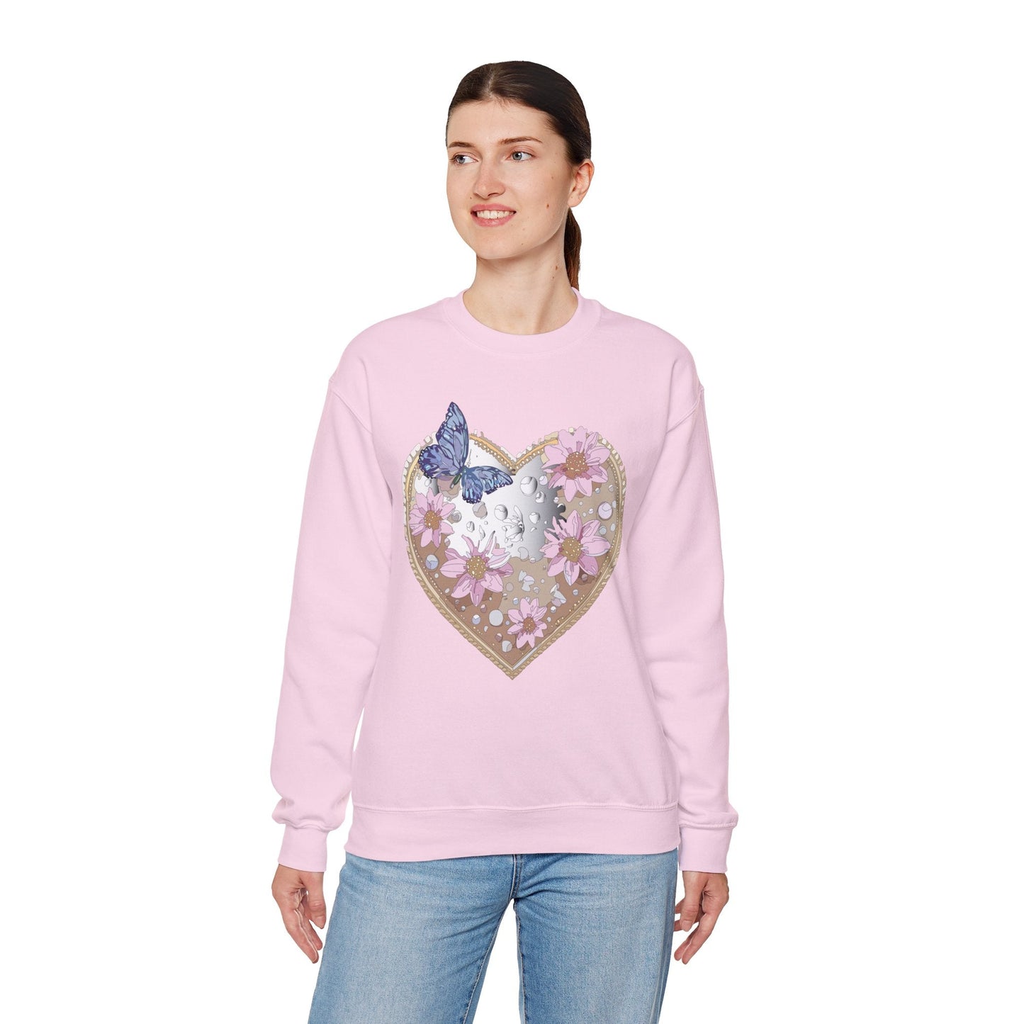 Floral Heart Love Sweatshirt For Valentines Day Unisex Heavy Blend Crewneck Sweatshirt
