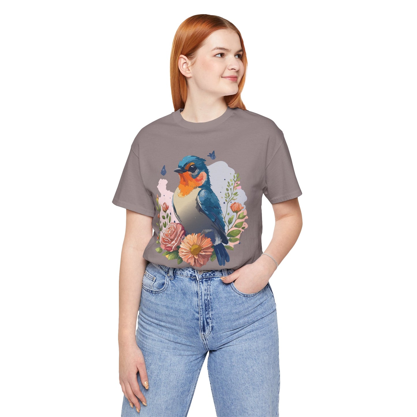 Floral Bird Tee, Animal Shirt, Bird Shirt, Floral Tee, Flower T-shirt, T-Shirt with Animal