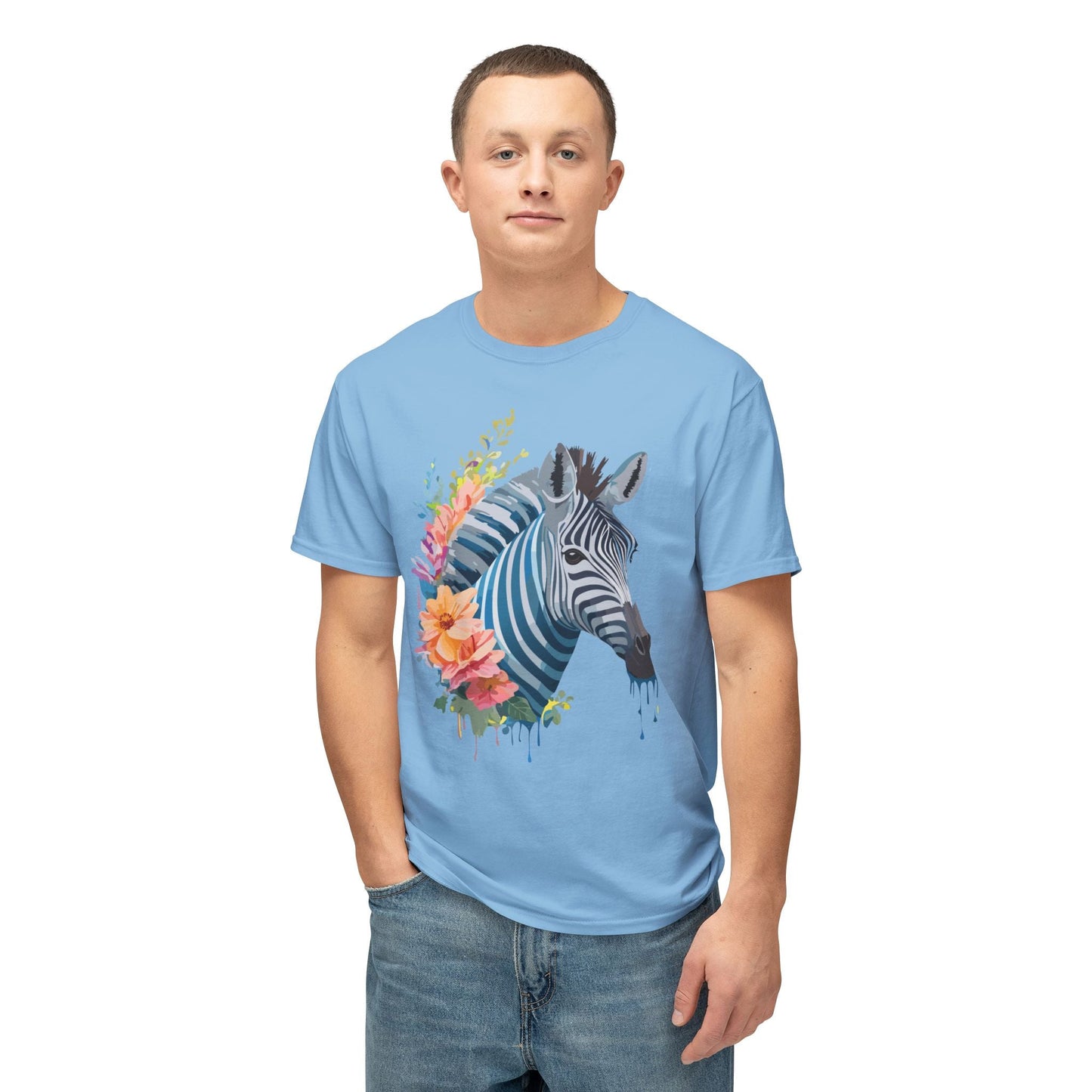 Unisex Zebra Art Print T Shirt 100 Percent Cotton Vintage Floral Design Tee Made In USA