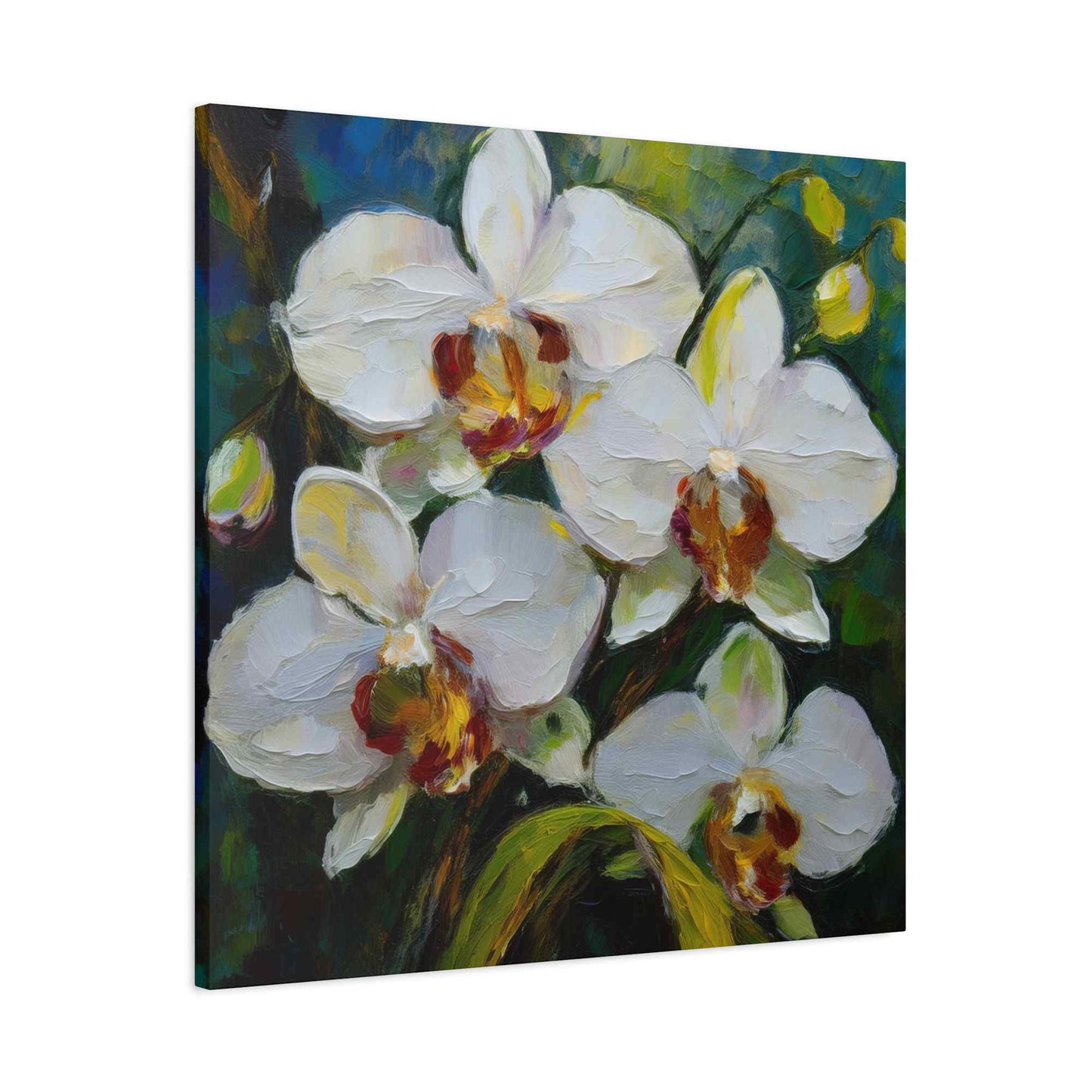 White Orchids Print Canvas, Floral Oil Paint Print 20x20, 24x24, 30x30, 32x32, 36x36 Art Design Pine-Wood Inner Frame MC-136