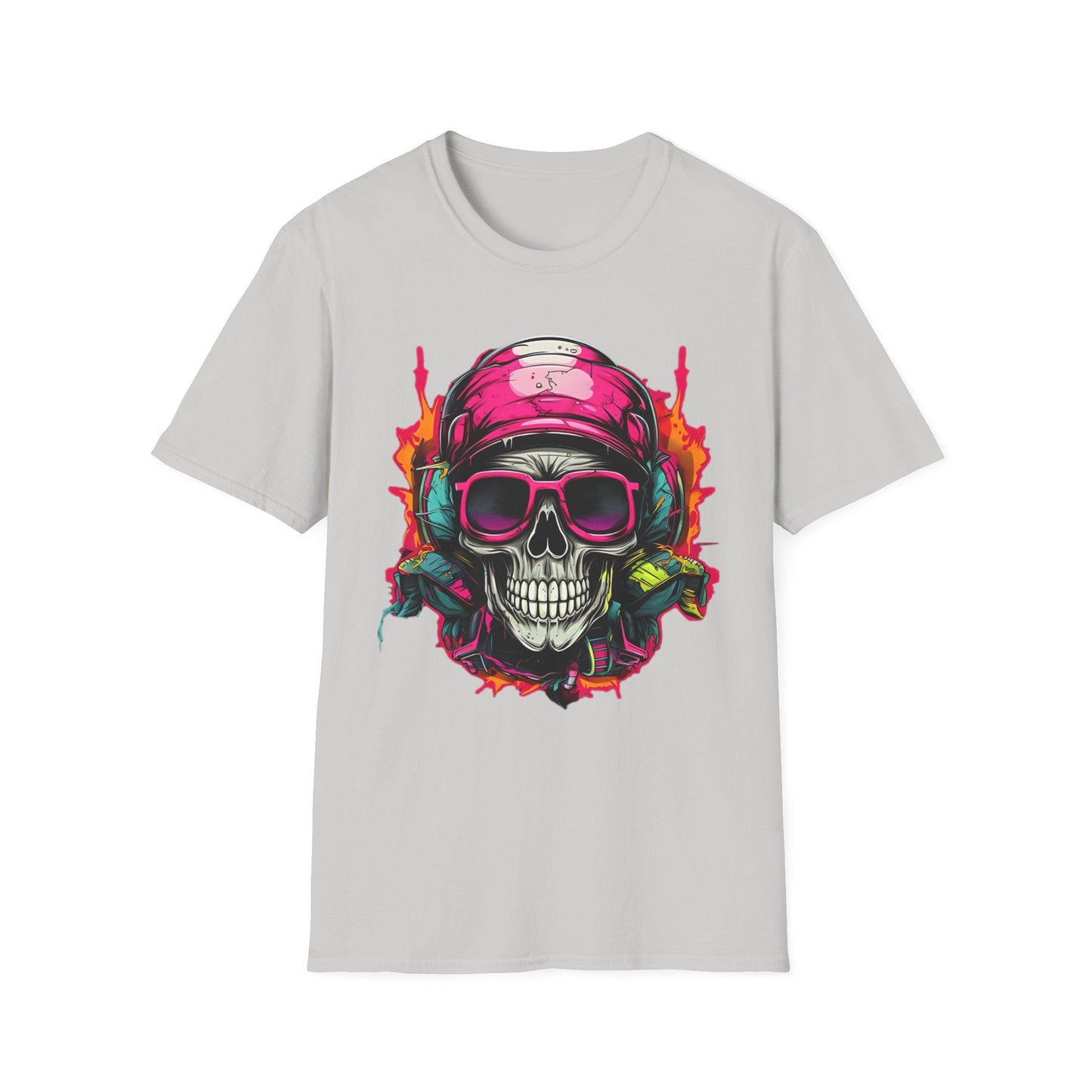 Unisex Skull Tee Shirt With Skeleton Design Gildan Softstyle 64000 Ring Spun Cotton