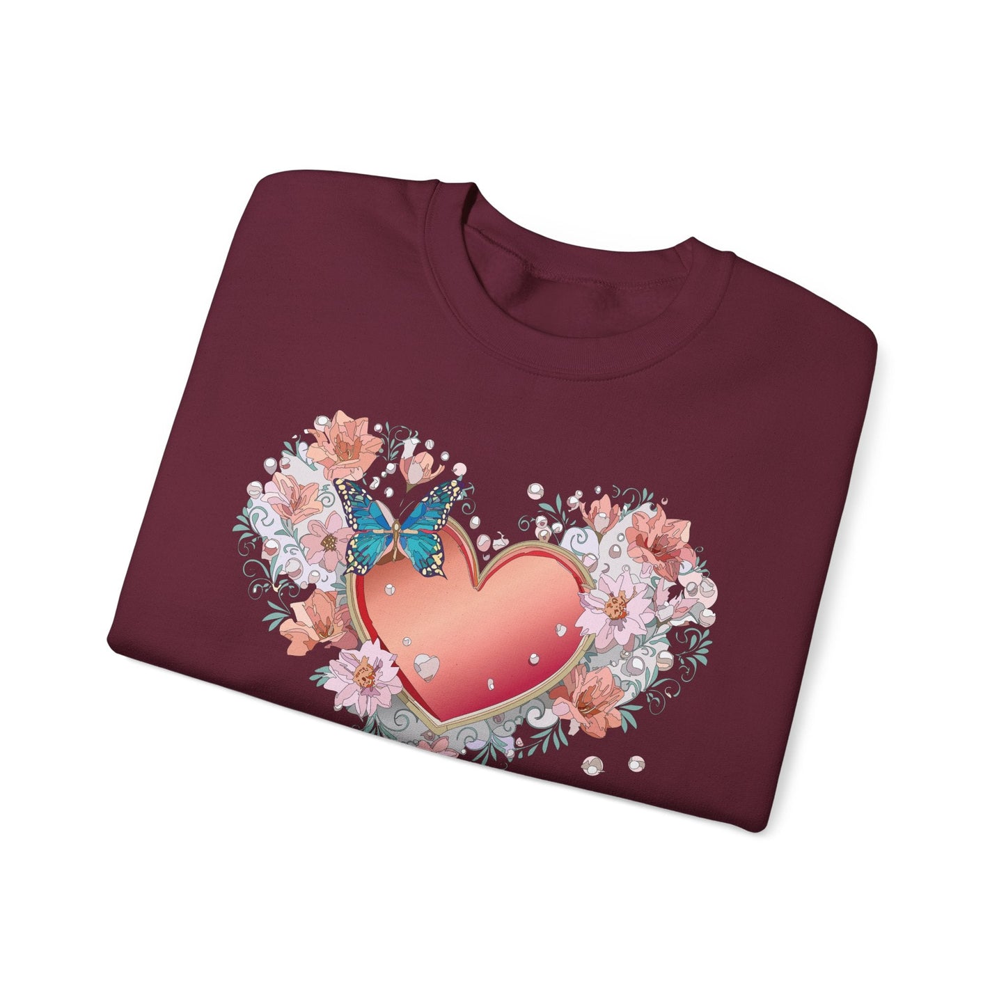 Unisex Floral Heart Sweatshirt With Love Graphic For Valentines Day Gift Cozy Winter Wear