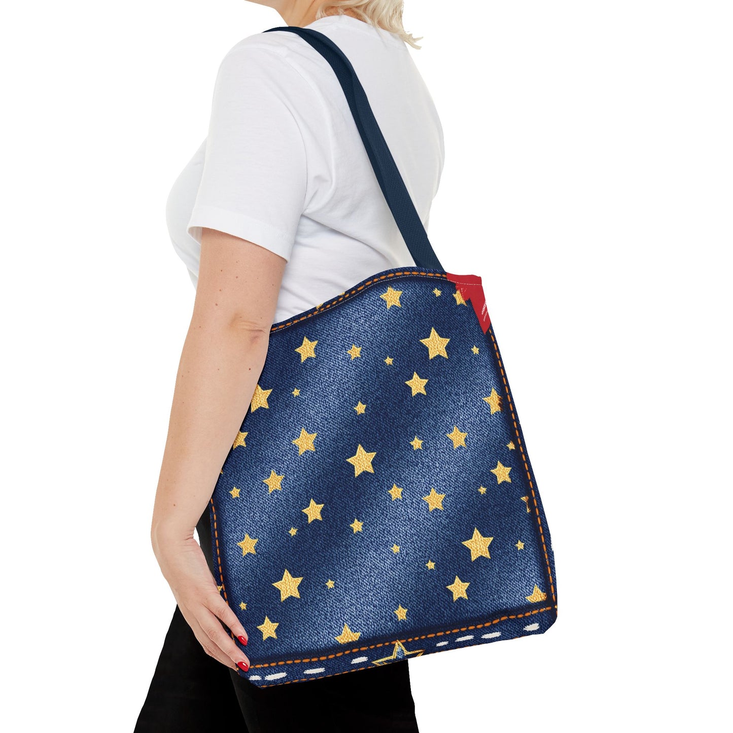 Denim Fabric Imitation Print Unisex Canvas Bag Poly Spun 3 Sizes Tote Bag 181-6