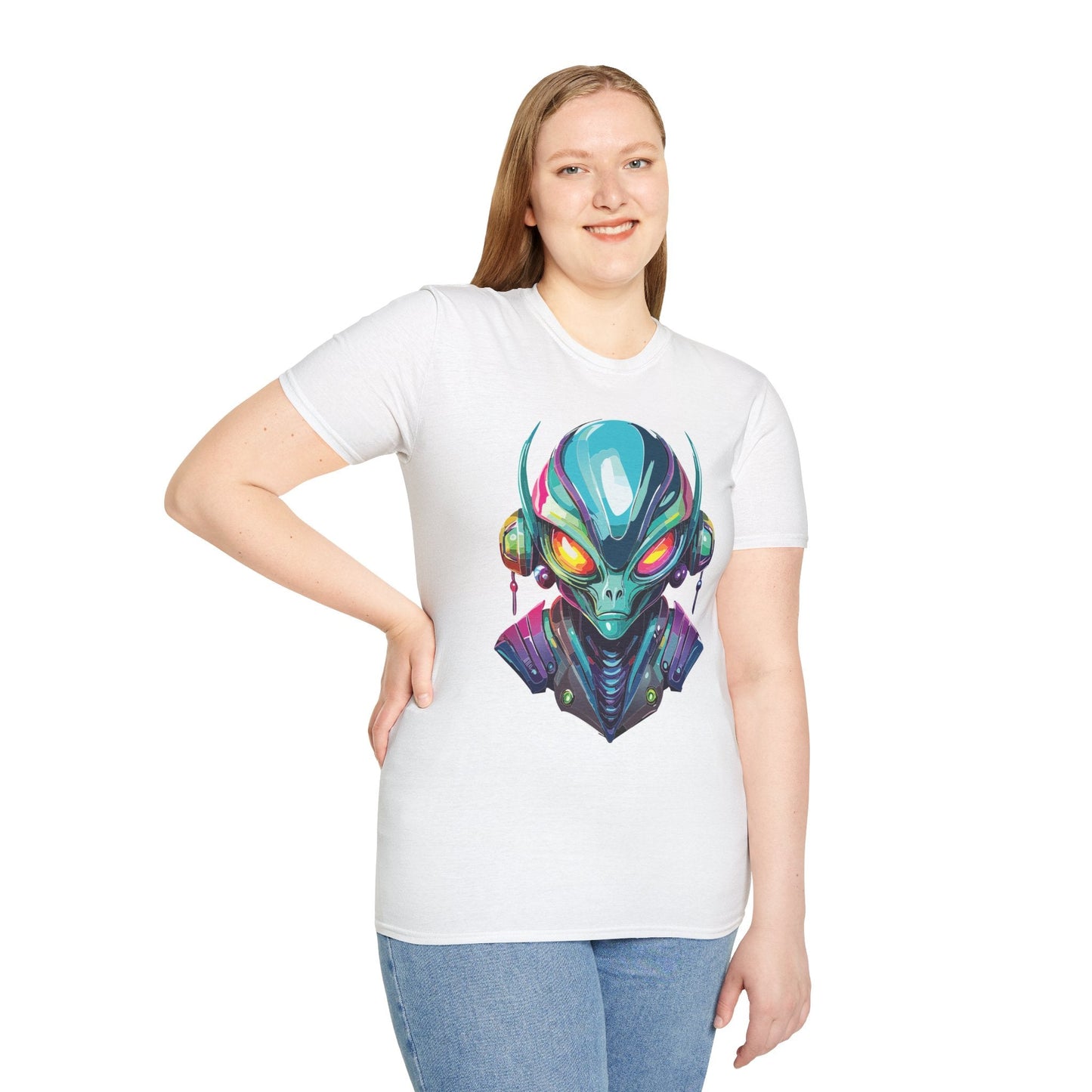 Alien Cosmos Unisex Cotton T Shirt With Alien Artwork Softstyle Ring Spun Cotton 64000