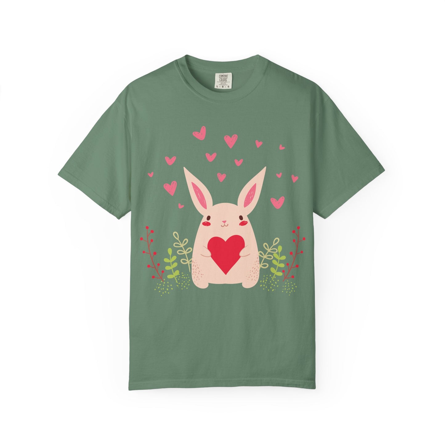Easter Bunny Heart T-Shirt, Tee Shirt with Easter Signature, T Shirt with Easter Prints, Tee Shirt with Easter Design