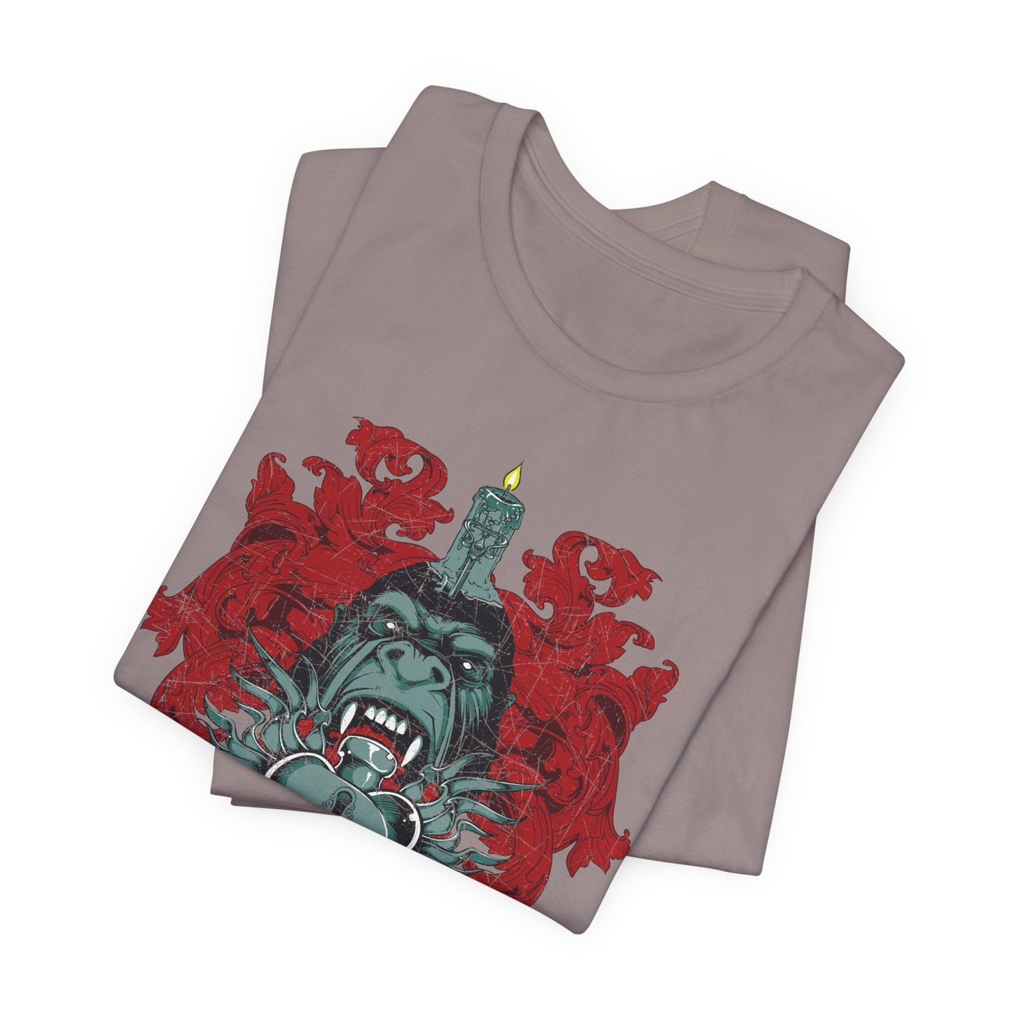 Gorilla Crest with Sword and Heart T-Shirt Heraldic Gothic Design Rock Band T-Shirt