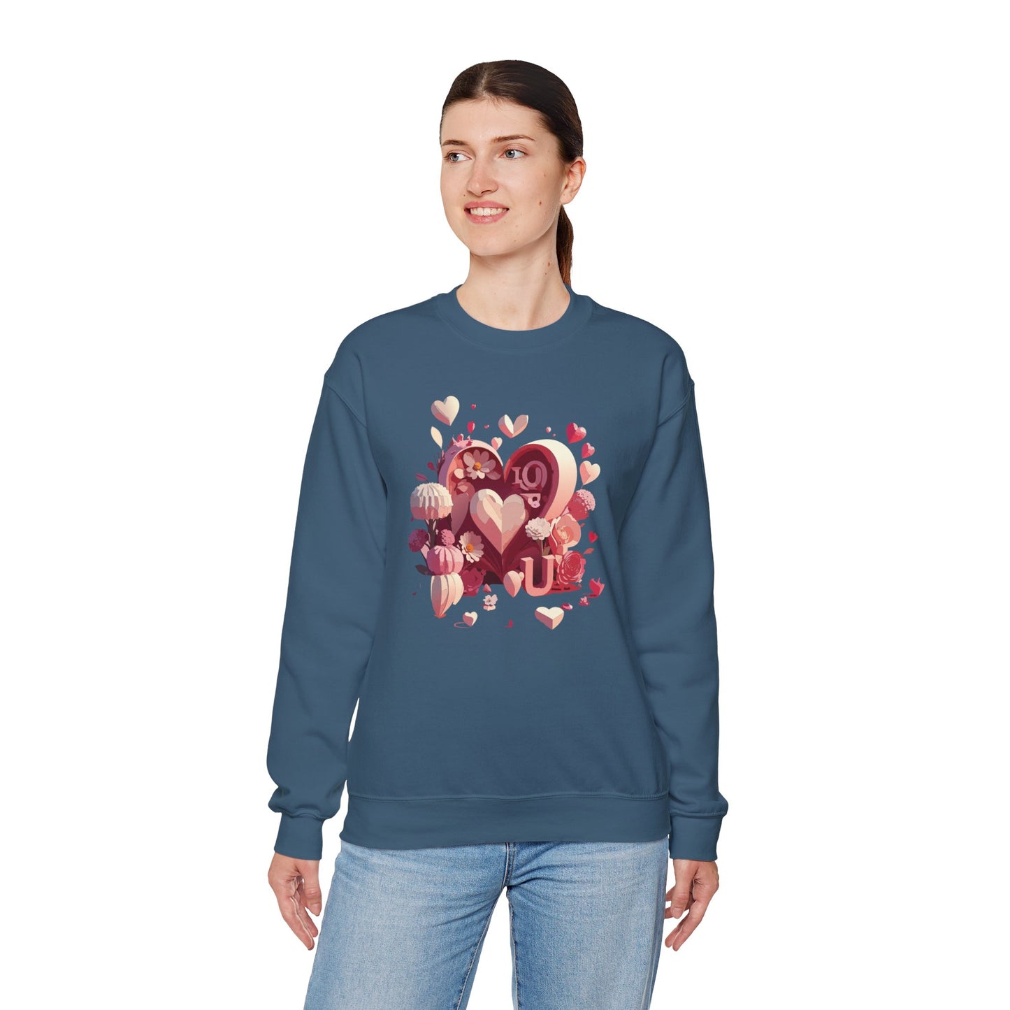 Unisex Floral Big Heart Sweatshirt, Love Floral Sweatshirt, Floral Heart Sweatshirt, 50/50 Cotton-Poly Valentine's Day Sweatshirt 09