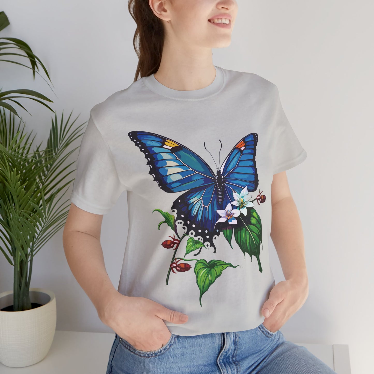 Cotton Tee Shirt with Butterfly Prints