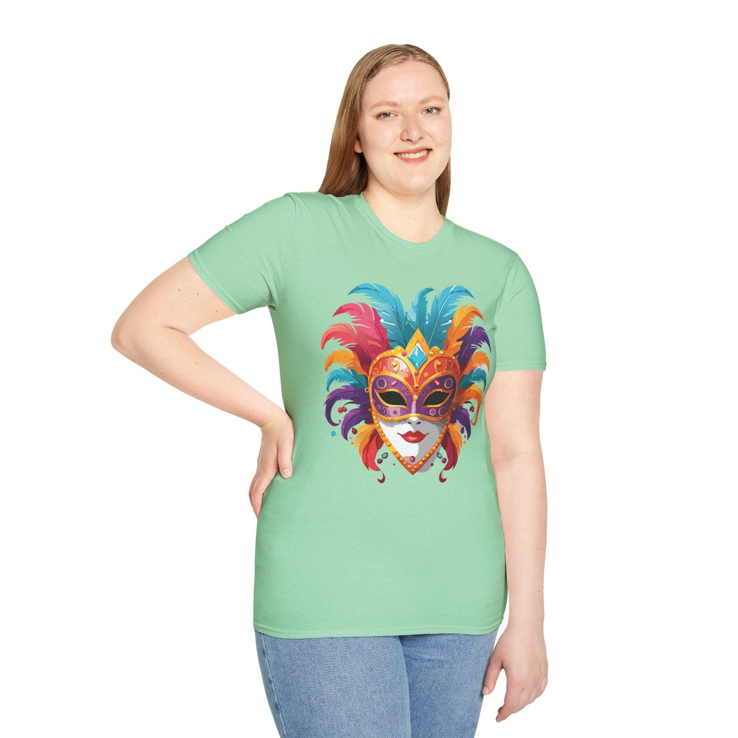 Unisex Gildan Softstyle Mask Tee Shirt With Art Design Casual Everyday Wear Masquerade Tee