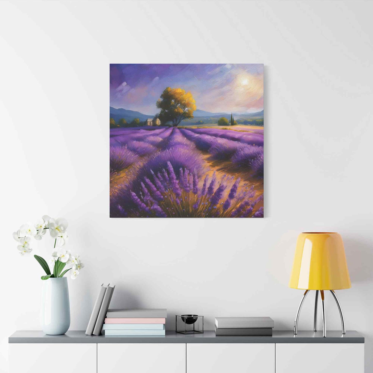 Lavender Landscape Print Canvas, Landscape Oil Paint Print 20x20, 24x24, 30x30, 32x32, 36x36 Art Design Print Non-Frame MC-35