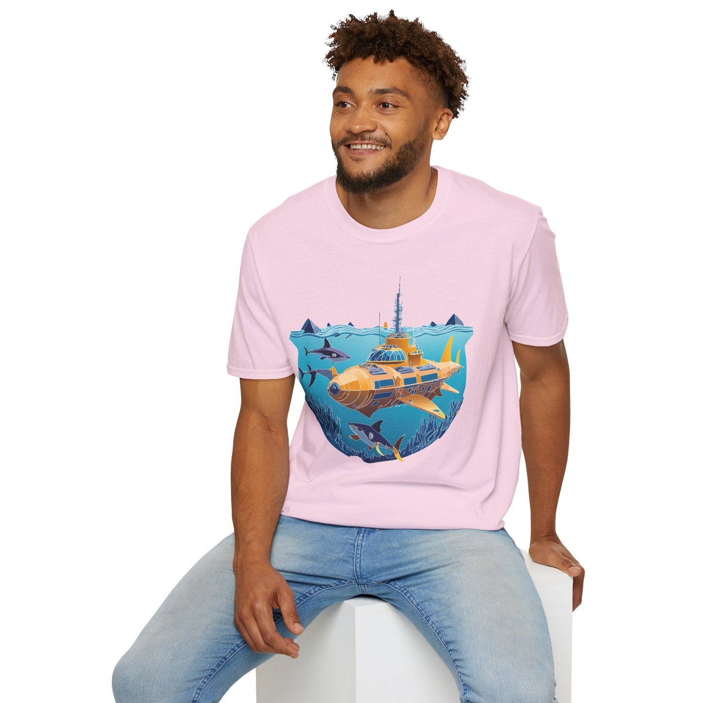 Ocean Tee Shirt Unisex Gildan Softstyle 64000 Ocean Theme Tee With U Boat Design