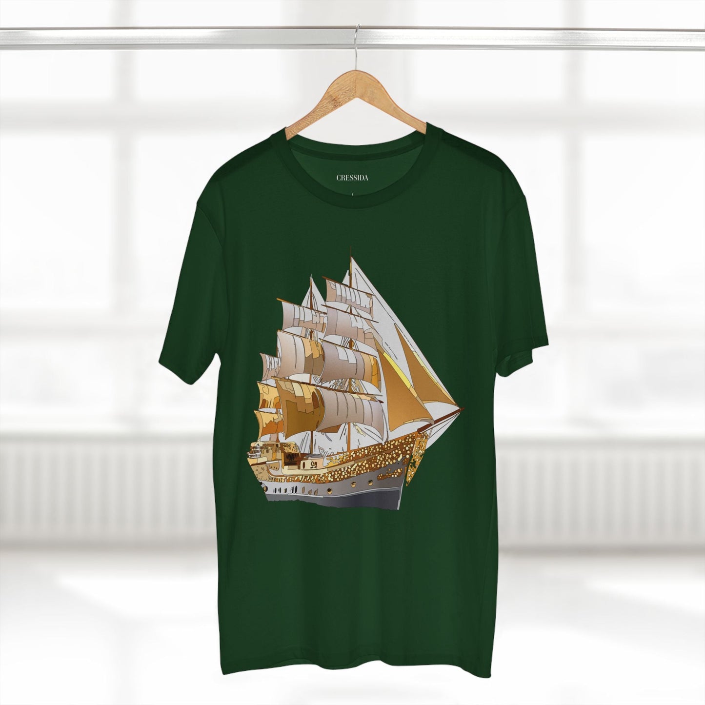 Ship Graphic Unisex 100 Cotton T-Shirt with Gold Frigate Art Design 21