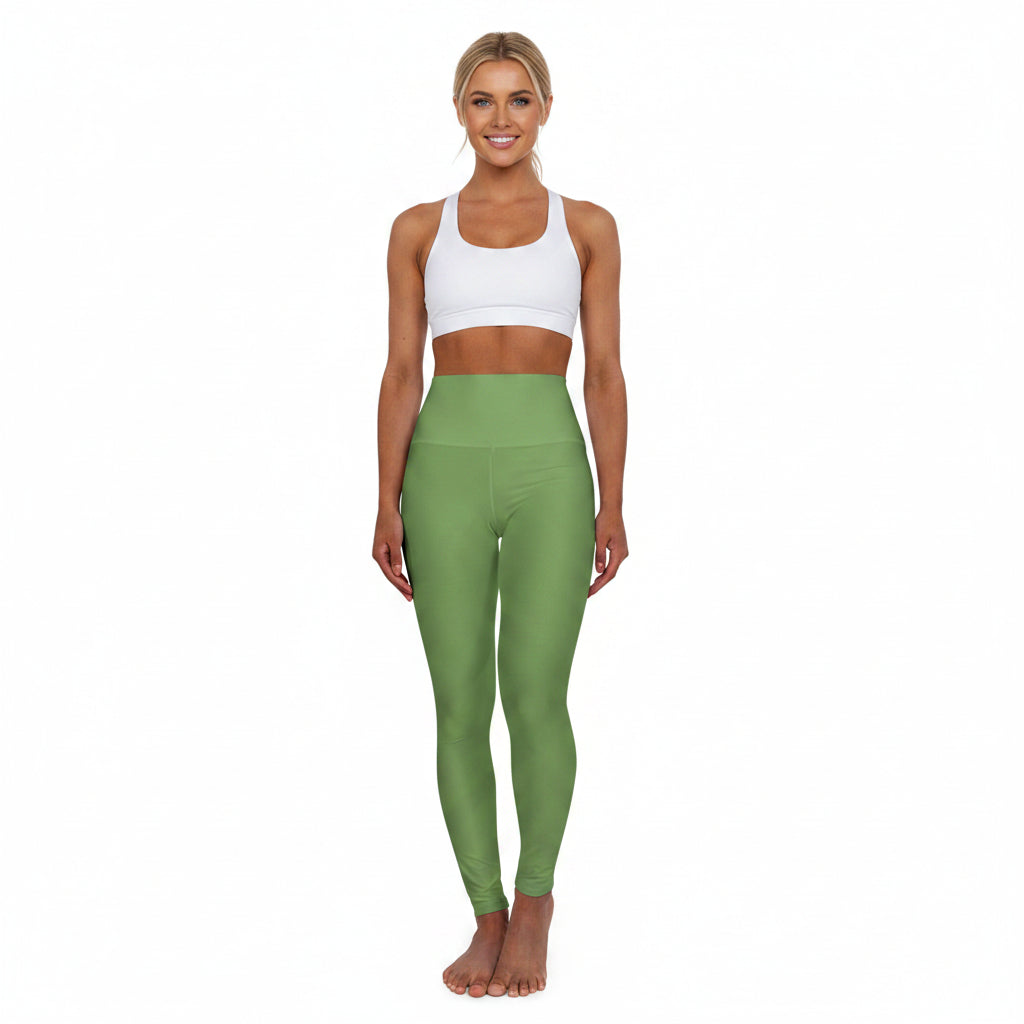 Sage Green Color High-Waist Yoga Leggings Women's Seamless Poly-Span Stretchy Pants XS-2XL