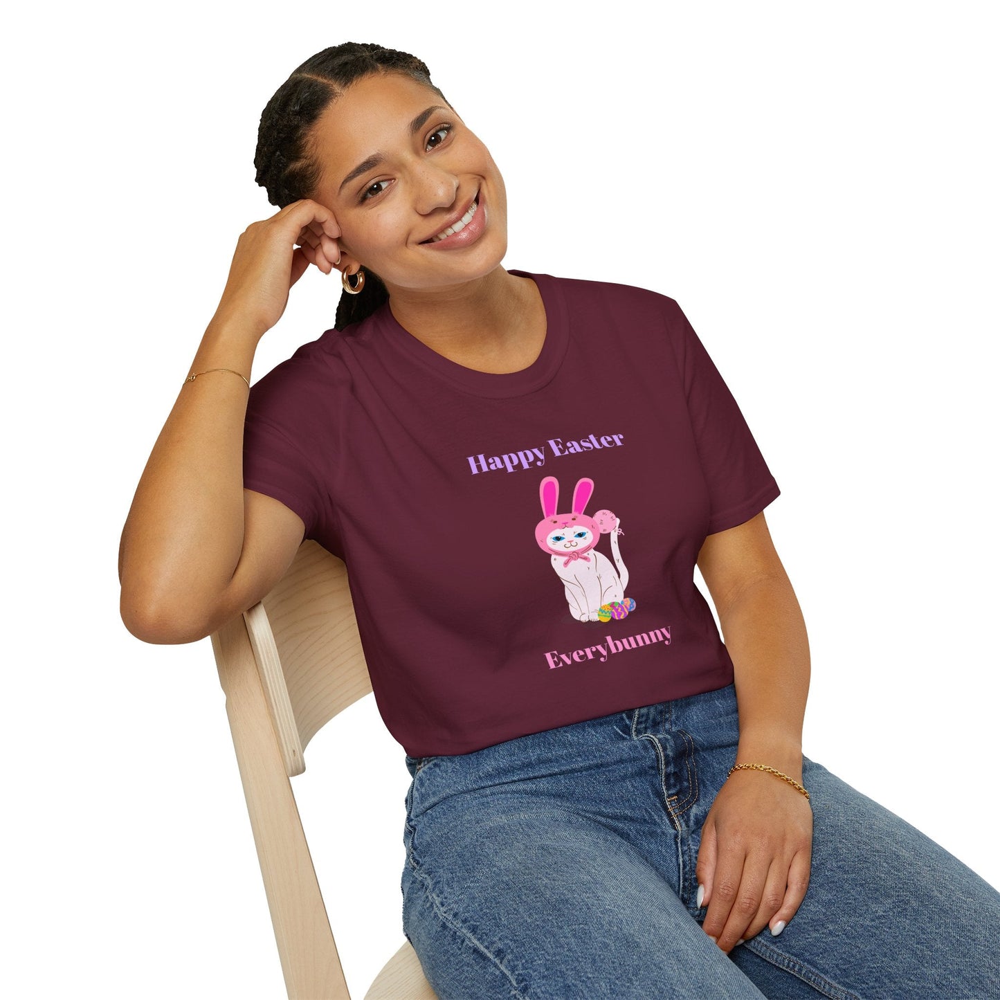 Unisex Easter Bunny T Shirt Softstyle 64000 Tee With Easter Design Print Gildan 100 Percent Ring Spun Cotton