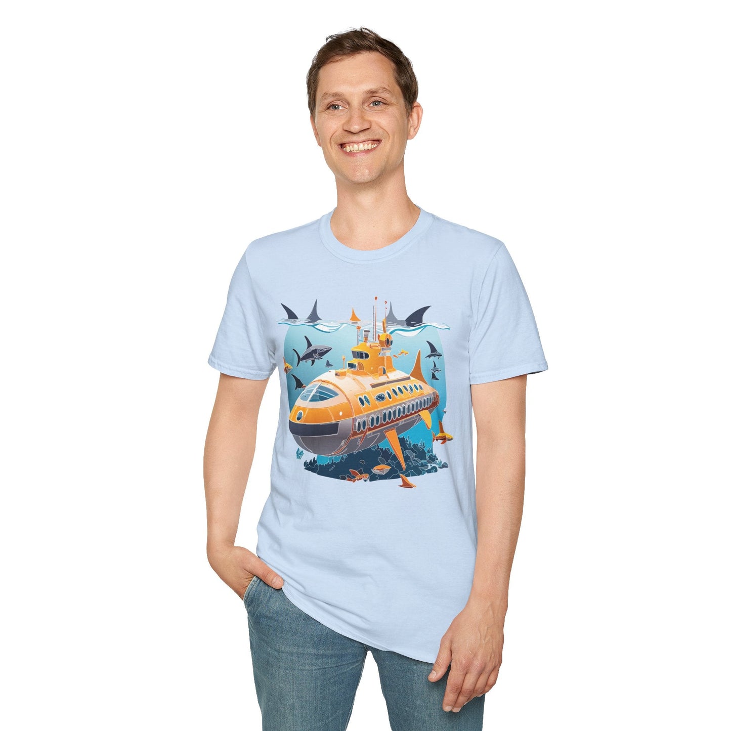 Ocean Themed Unisex Gildan Softstyle 64000 Short Sleeve T Shirt With Ocean Art Design