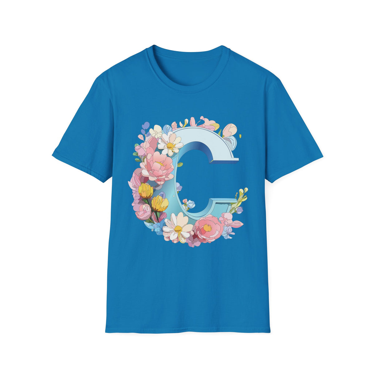 Floral Letter C T-Shirt | Blue Monogram Initial Tee