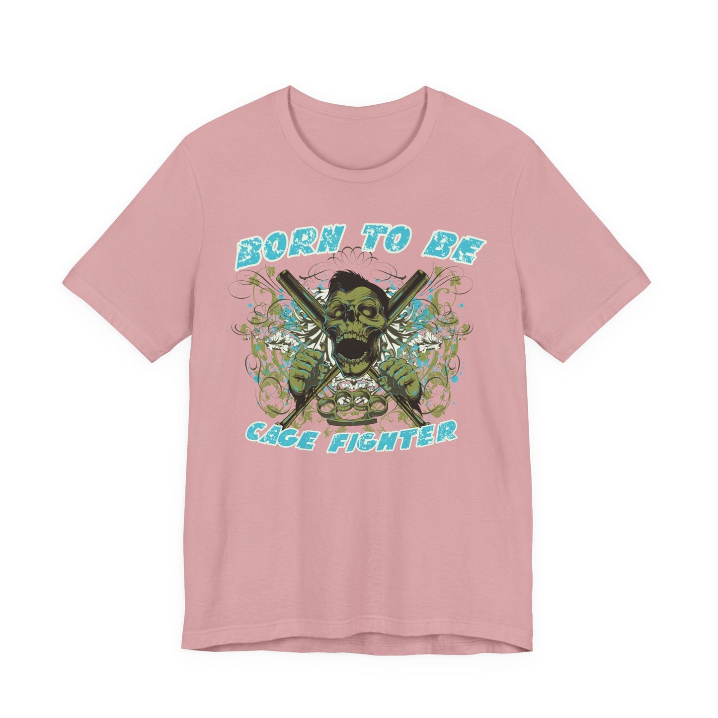Born To Be Cage Fighter Tee Skull Crossed Knives Graphic T-Shirt