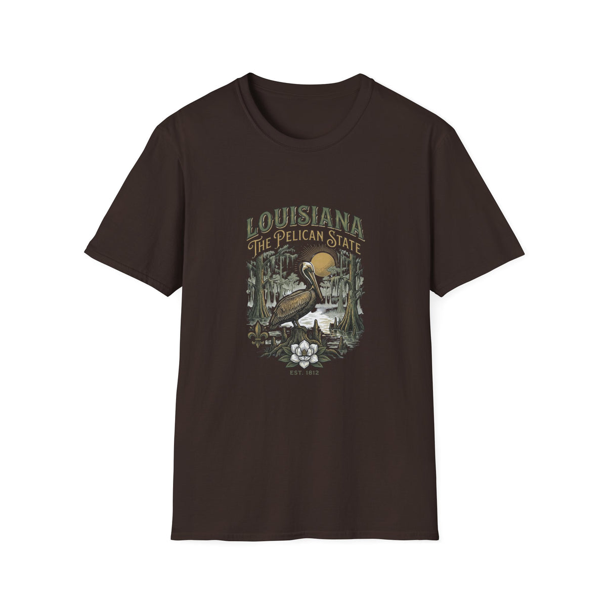 Louisiana Pelican State T-Shirt — Vintage Bayou Wildlife Travel Tourist Graphic Design Unisex 100 Cotton Gildan T-Shirt