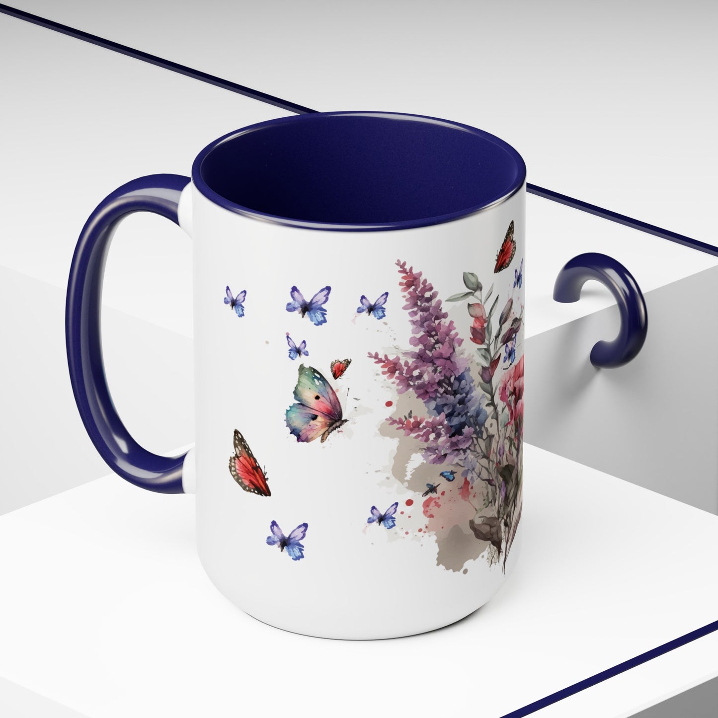 Two-Tone Coffee Mugs with butterfly