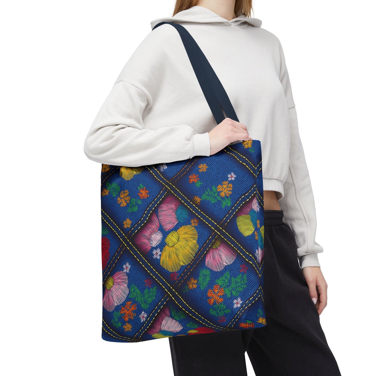 Denim Fabric Imitation Print Unisex Canvas Bag Poly Spun 3 Sizes Tote Bag 132