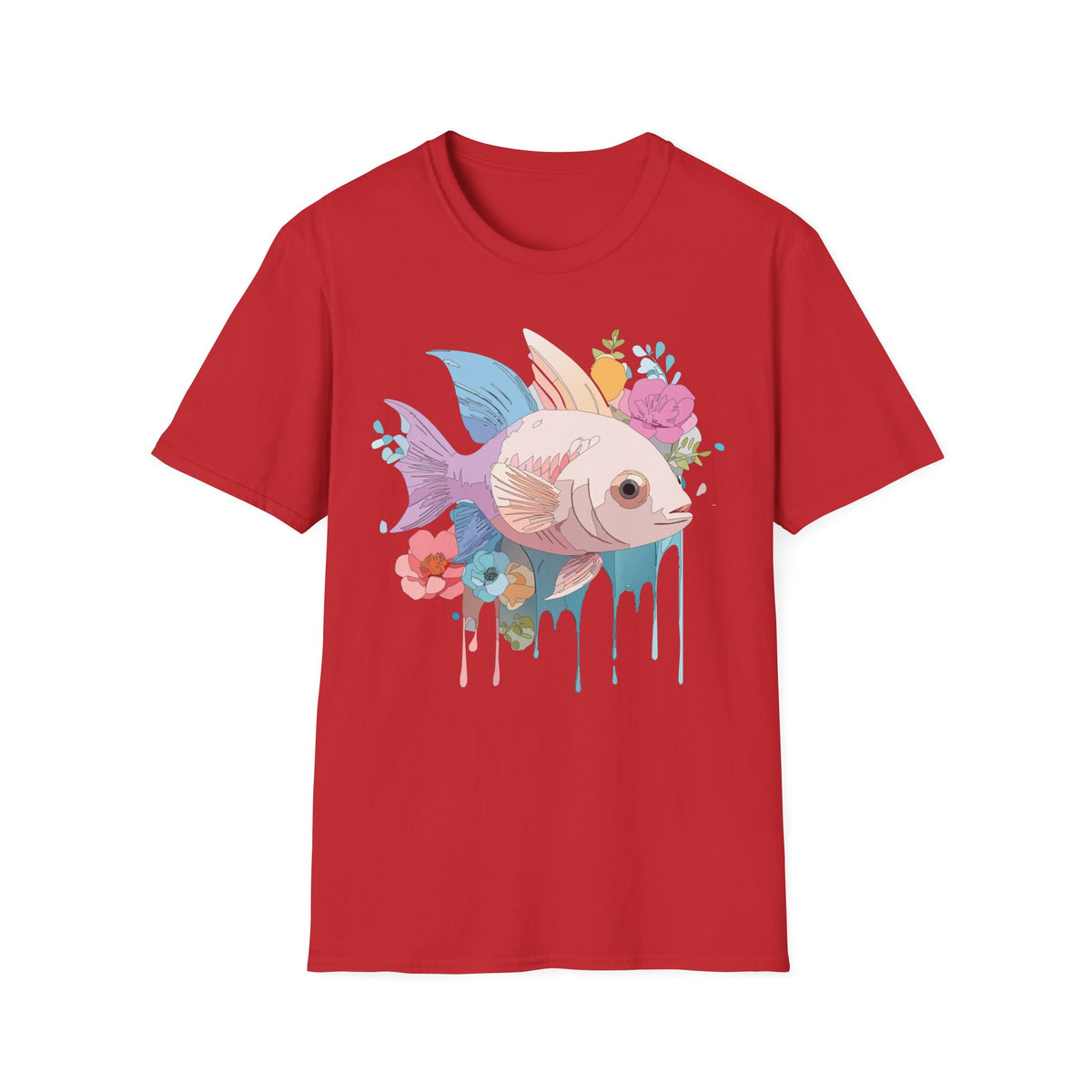Pastel Floral Fish T-Shirt | Cute Koi Art, Watercolor Drip Design