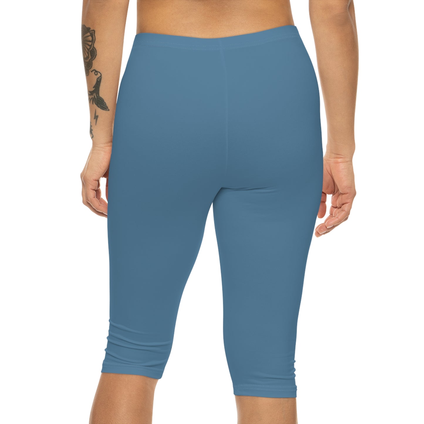 Air Force Blue Color Women's Brushed Suede Poly Span Casual Capri Leggings XS-2XL