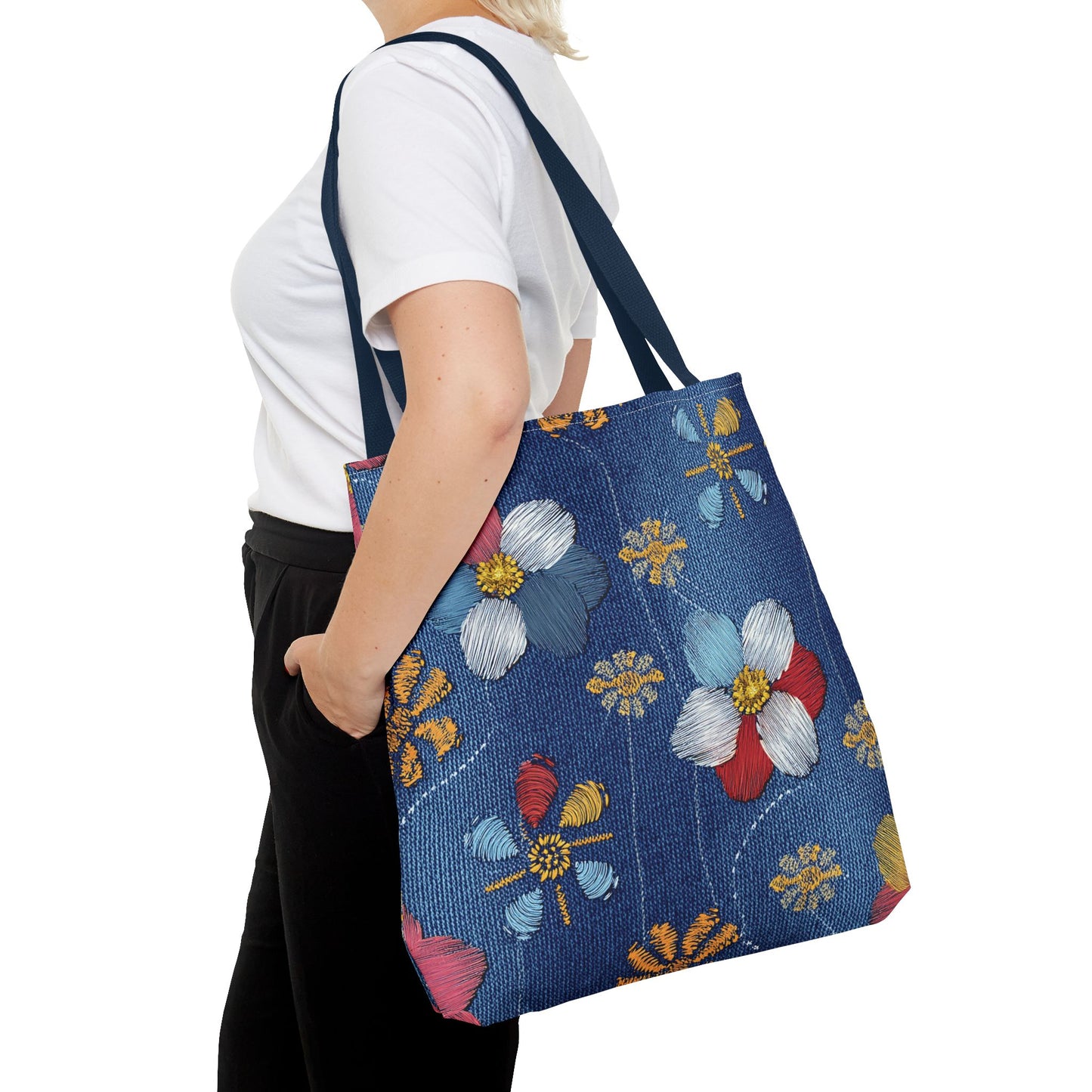 Denim Fabric Imitation Print Unisex Canvas Bag Poly Spun 3 Sizes Tote Bag 166