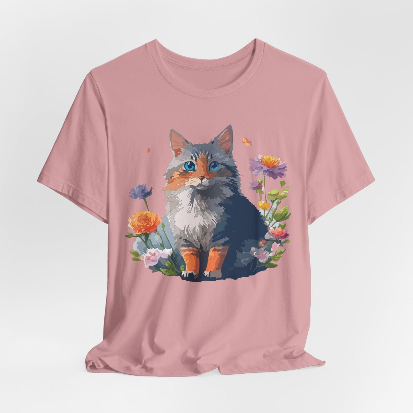 Floral Cat Tee, Animal Shirt, Cat Shirt, Floral Tee, Flower T-shirt, T-Shirt with Animal, Summer Top with Art Design