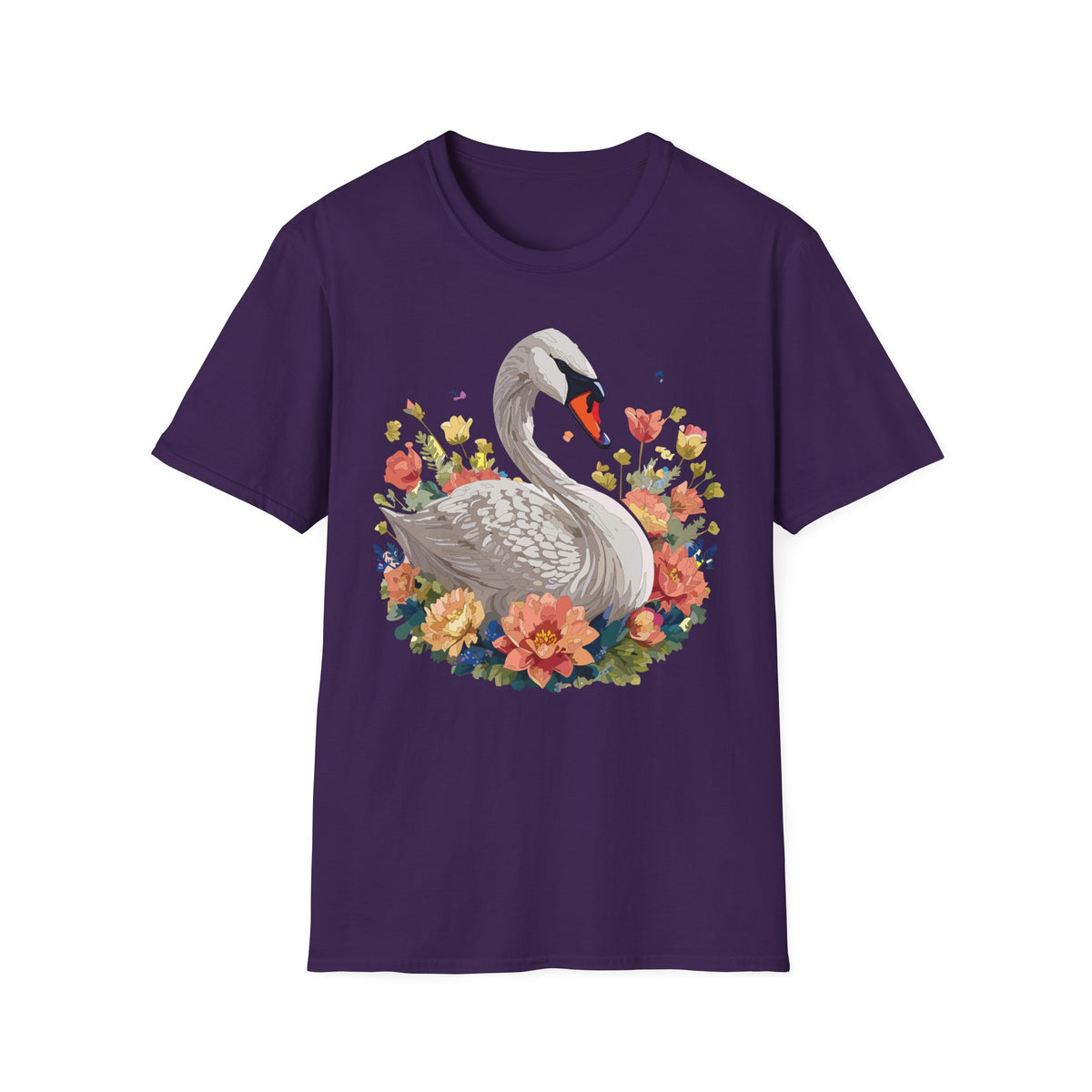 Swan with Watercolor Flowers T-Shirt | Floral Swan Illustration