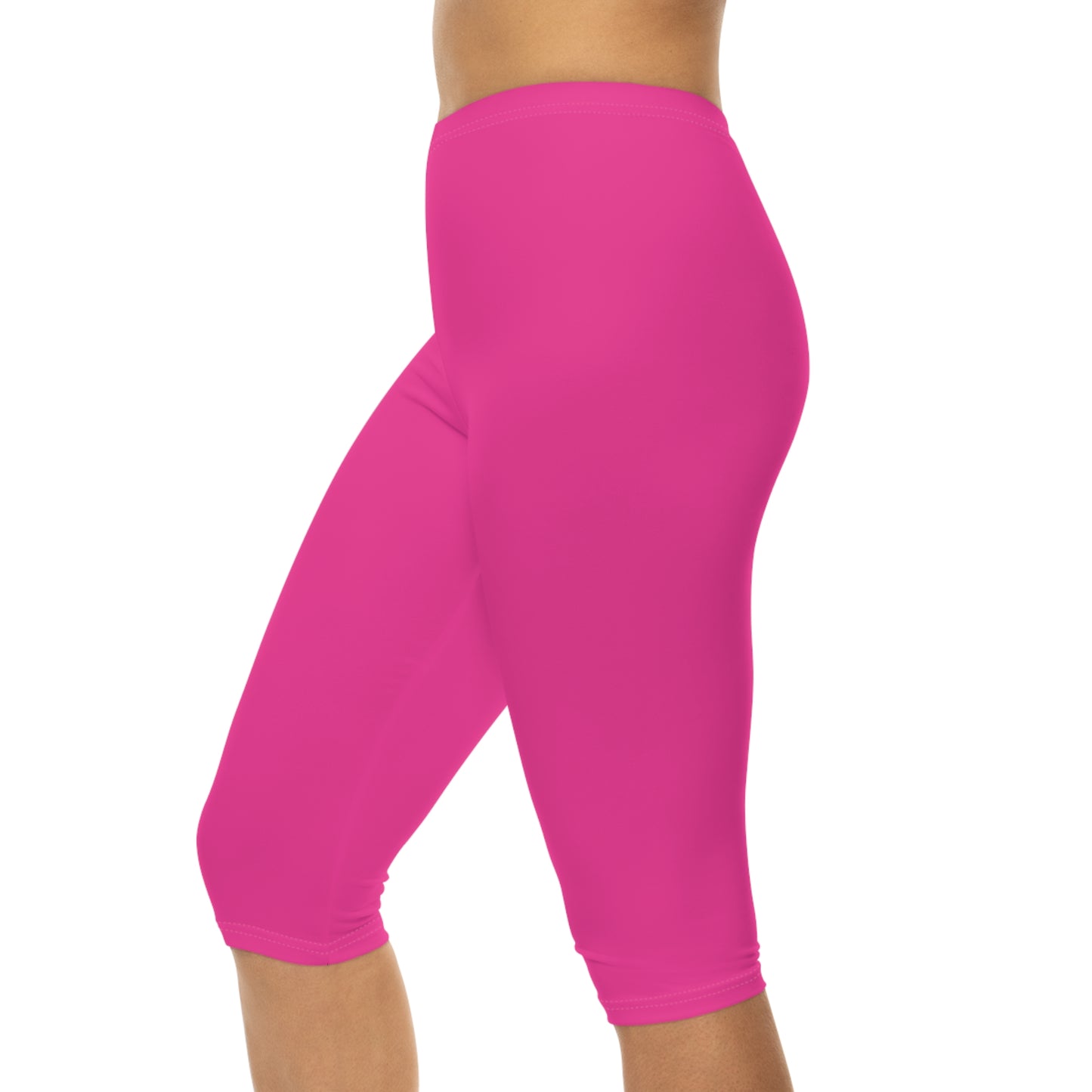 Dragonfruit Pink Color Women's Brushed Suede Poly Span Casual Capri Leggings XS-2XL