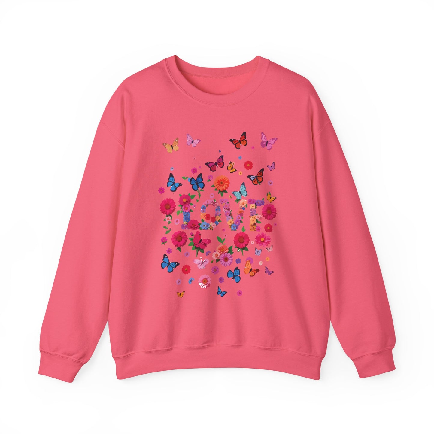 Unisex Floral Love Sweatshirt, Love Floral Sweatshirt, Floral Butterfly Sweatshirt, 50/50 Cotton-Poly Valentine's Day Sweatshirt 07