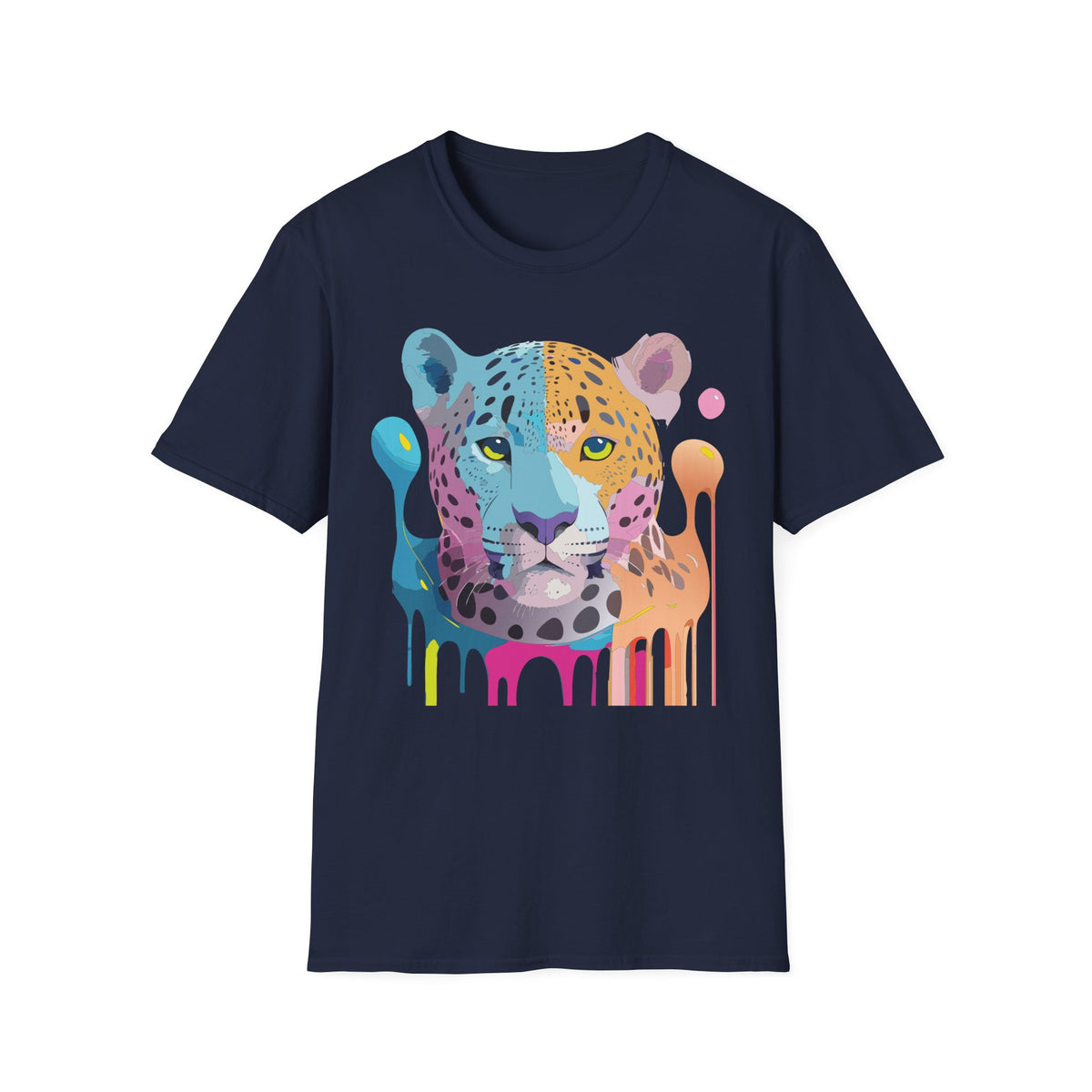 Colorful Leopard Face T-Shirt | Rainbow Drip Animal Art