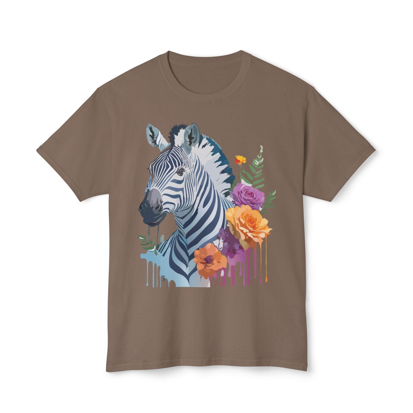 Unisex Zebra T Shirt With Floral Art Print Premium HD Cotton Jersey Tee Made In USA