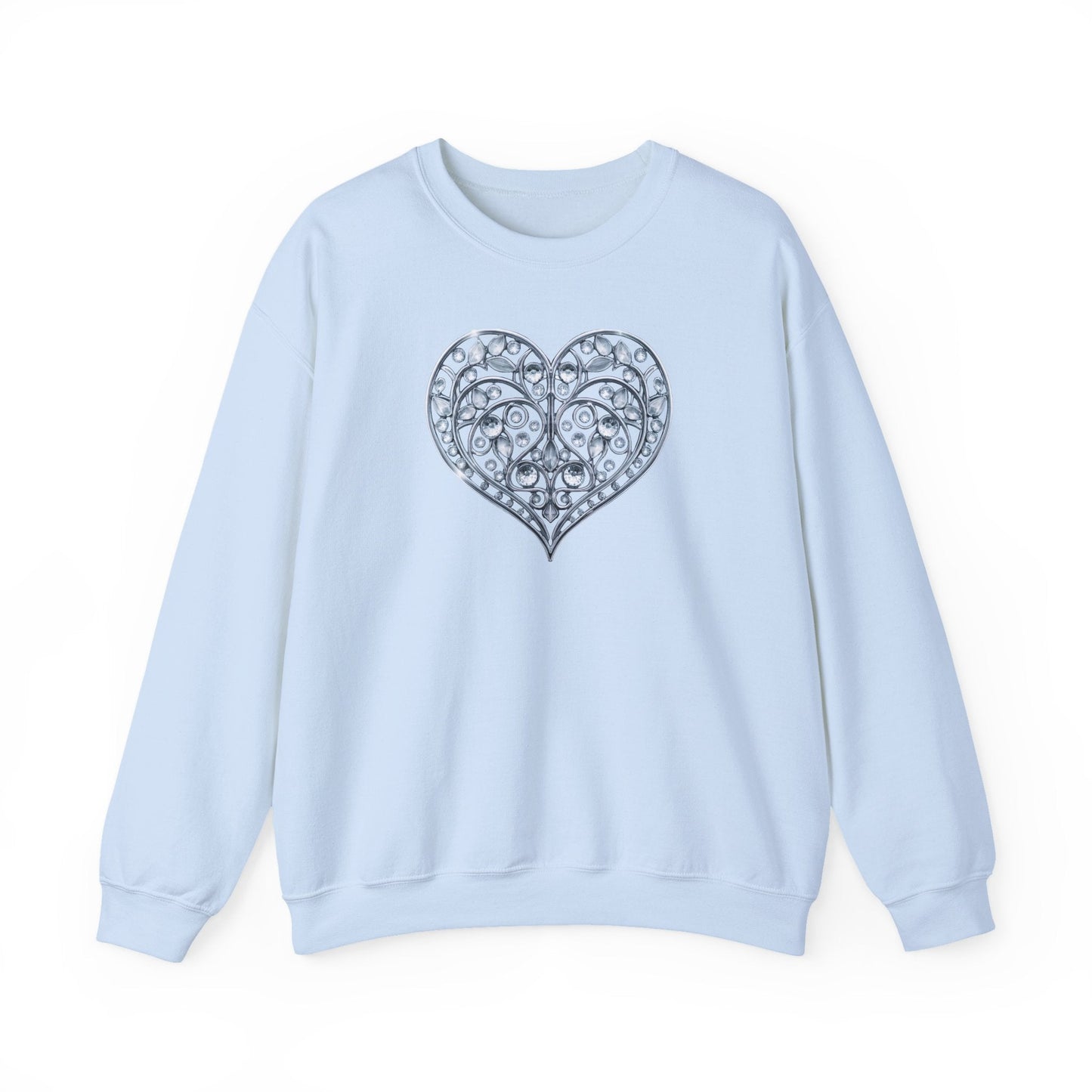 Big Crystal Heart Sweatshirt Unisex Fifty Fifty Cotton Poly Crewneck Valentines Day Sweatshirt