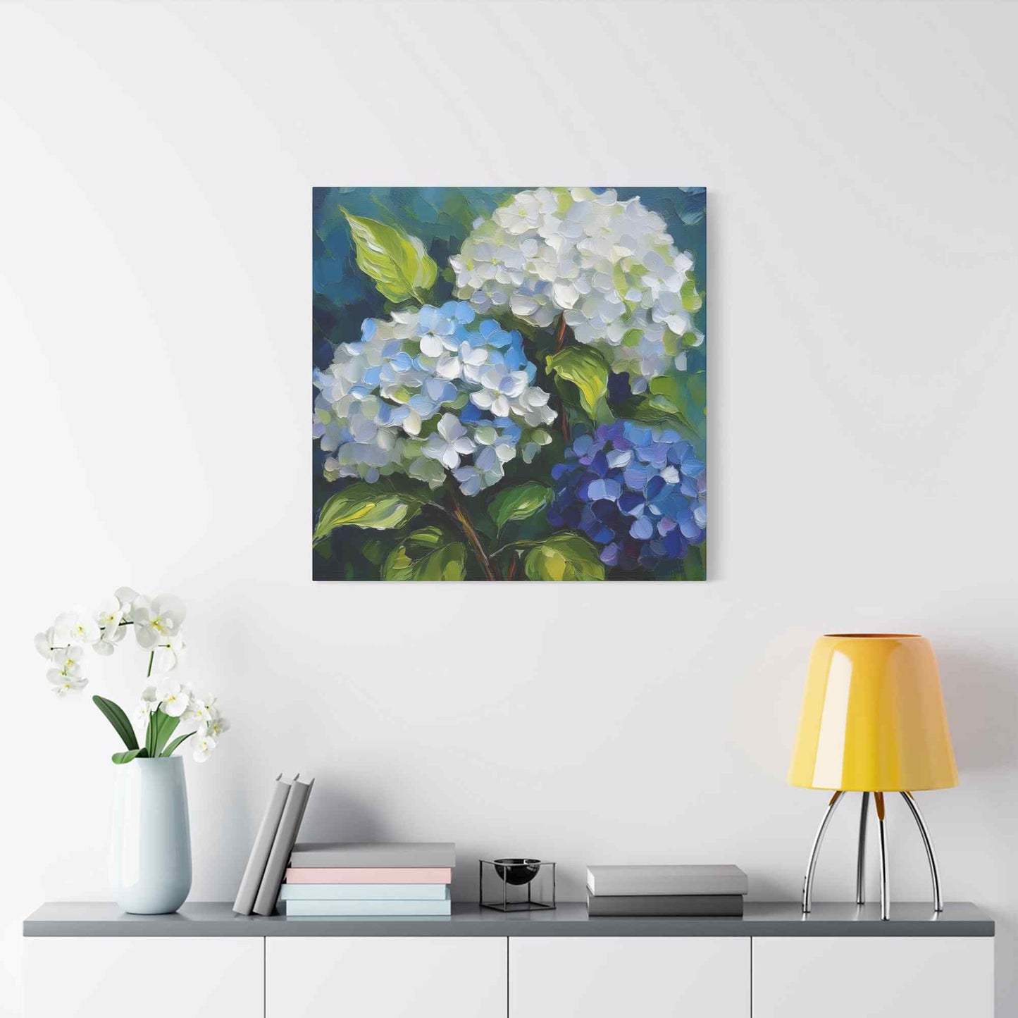Hydrangeas Print Canvas, Flowers Oil Paint Print 20x20, 24x24, 30x30, 32x32, 36x36, Floral Art Design Print Non-Frame MC-30
