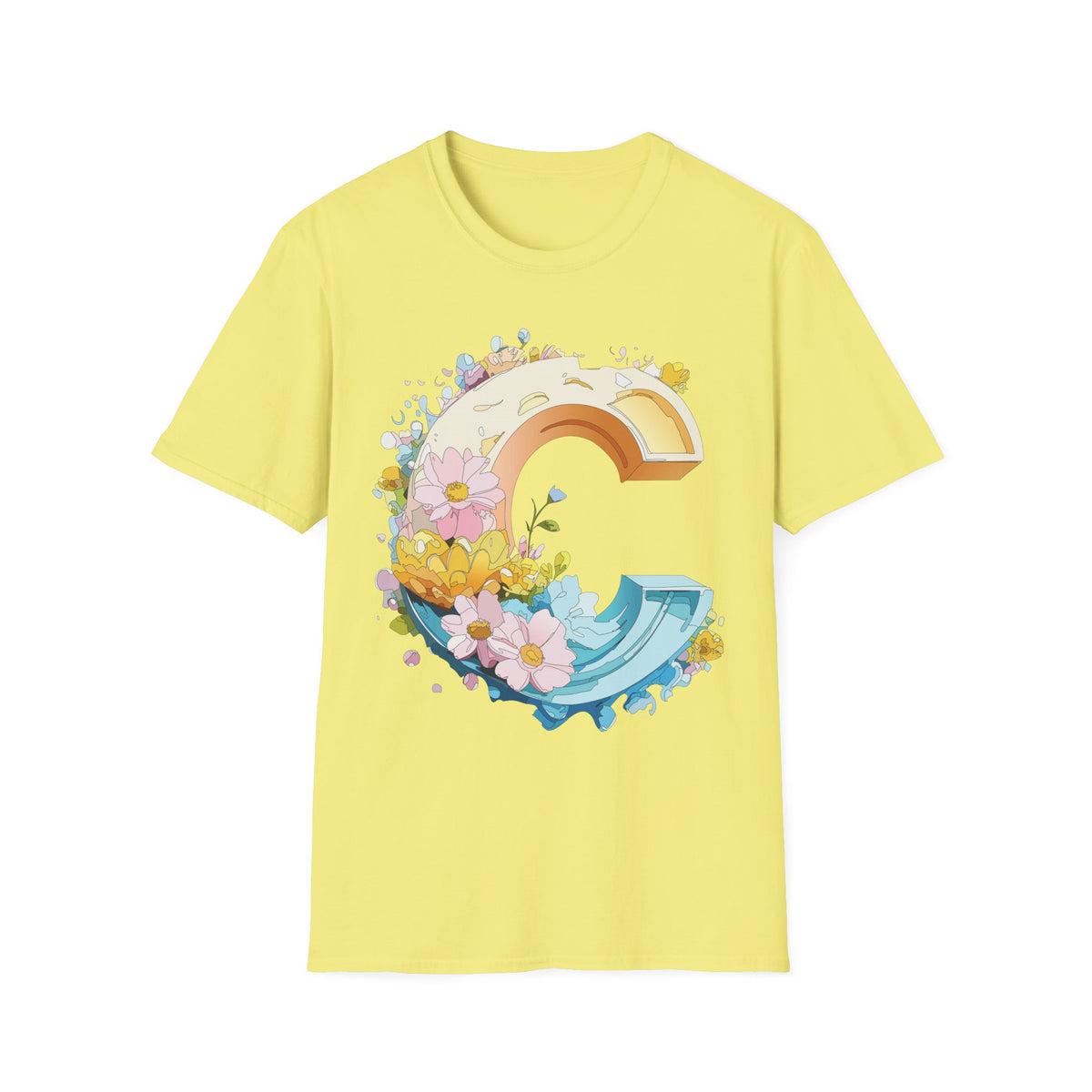 Rainbow Letter C T-Shirt | Flower Letter C Tee