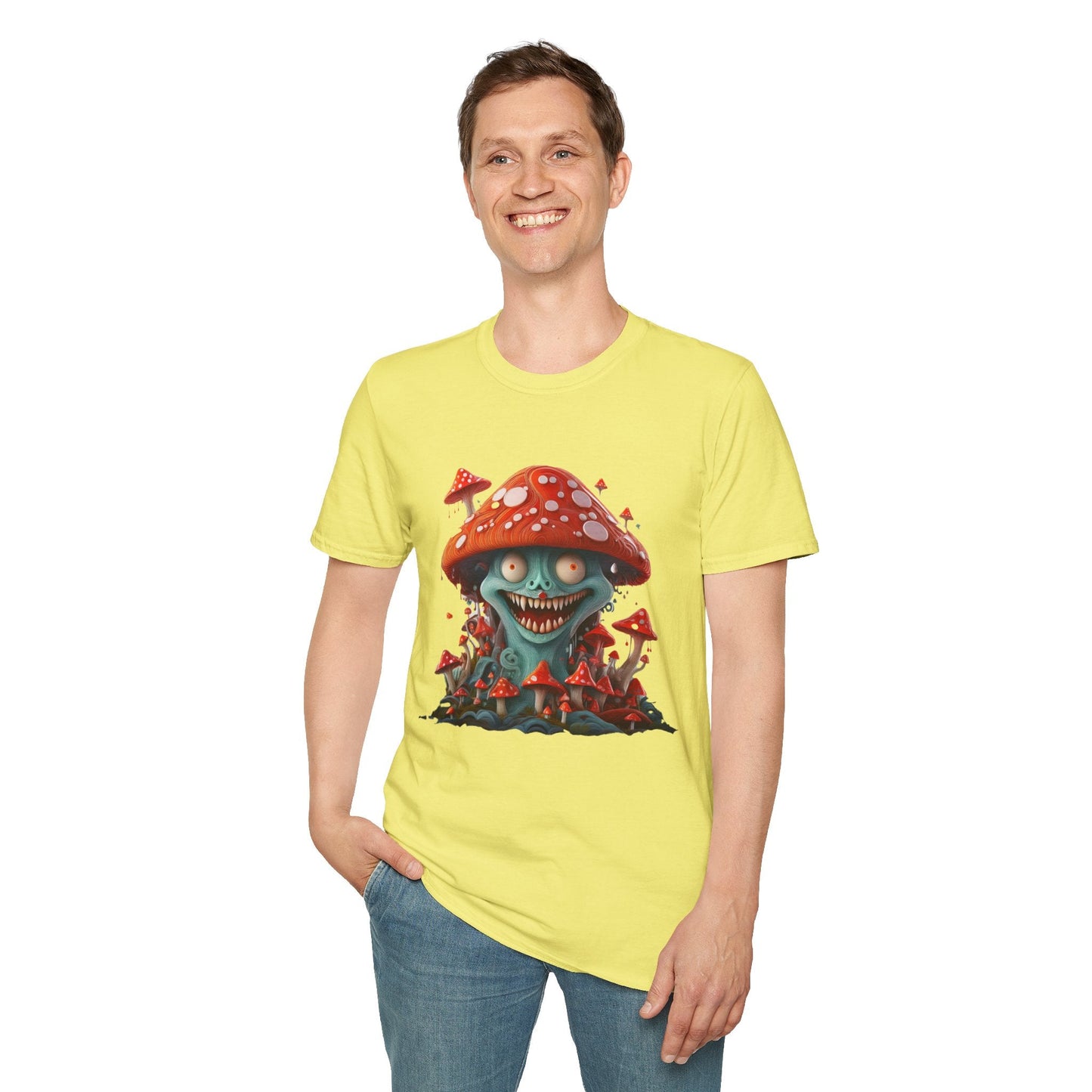 Funny Mashroom Graphic Unisex Softstyle Cotton With Cartoon Illustration Design 2