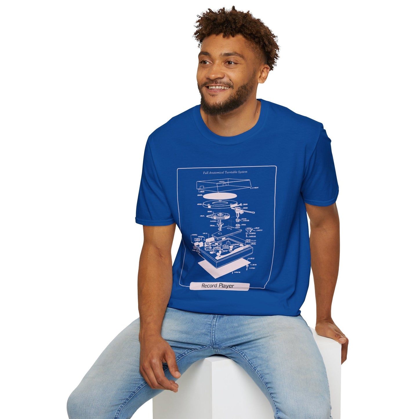 Record Player Blueprint T-Shirt Unisex Cotton Retro Vinyl Turntable Diagram Tee