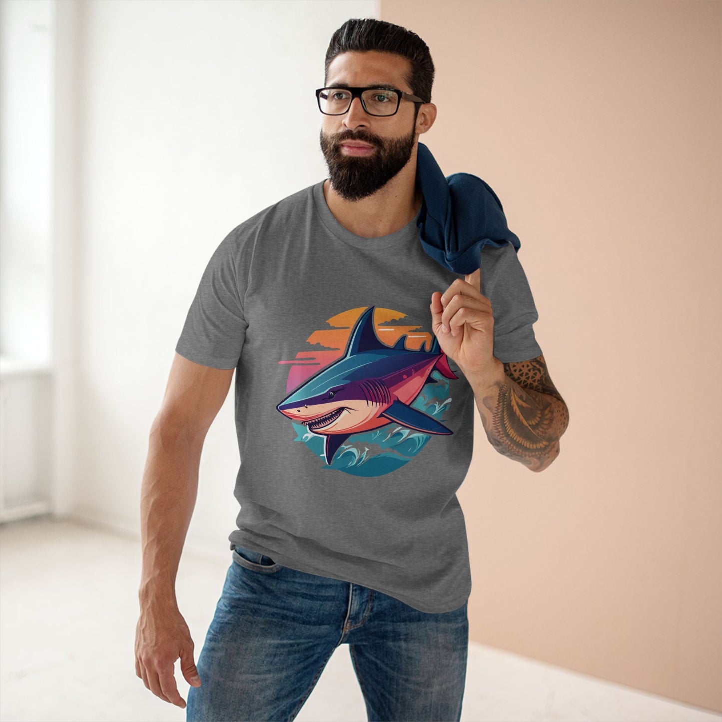 Shark Animal Shirt Unisex Premium Cotton Tee With Original Art Design From Retro2Nova Art Collection Breathable Everyday