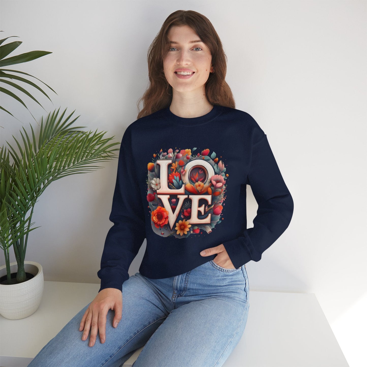 Floral Love Valentines Day Sweatshirt Unisex Crewneck Love Flower Gift Idea Cozy Everyday Wear
