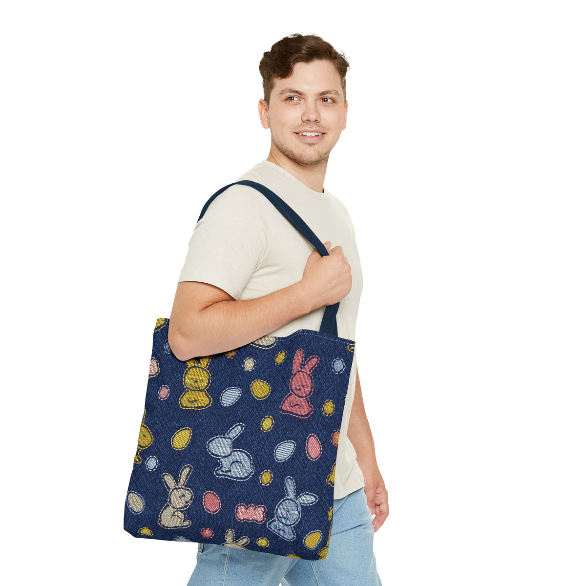 Easter Graphic Design Denim Fabric Imitation Print Unisex Canvas Bag Poly Spun 3 Sizes Tote Bag 204-1