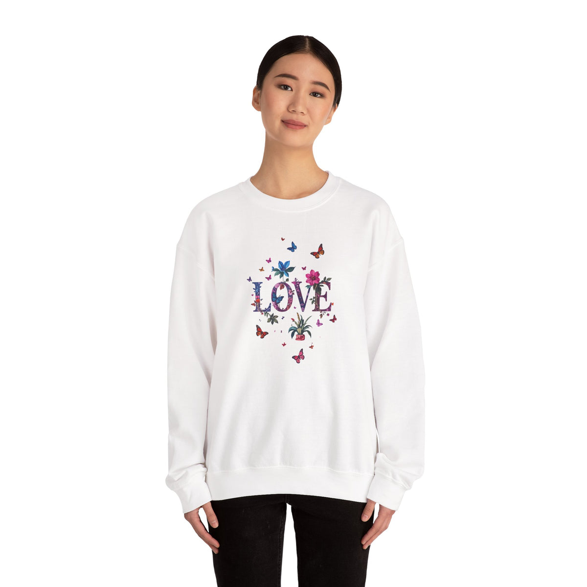 Unisex Floral Love Sweatshirt, Love Floral Sweatshirt, Floral Butterfly Sweatshirt, 50/50 Cotton-Poly Valentine's Day Sweatshirt 03