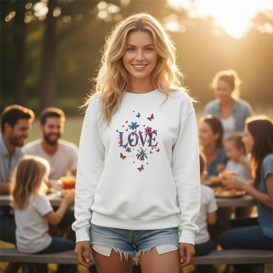 Floral Love Sweatshirt 50/50 Cotton-Poly Valentine's Day Unisex Sweatshirt