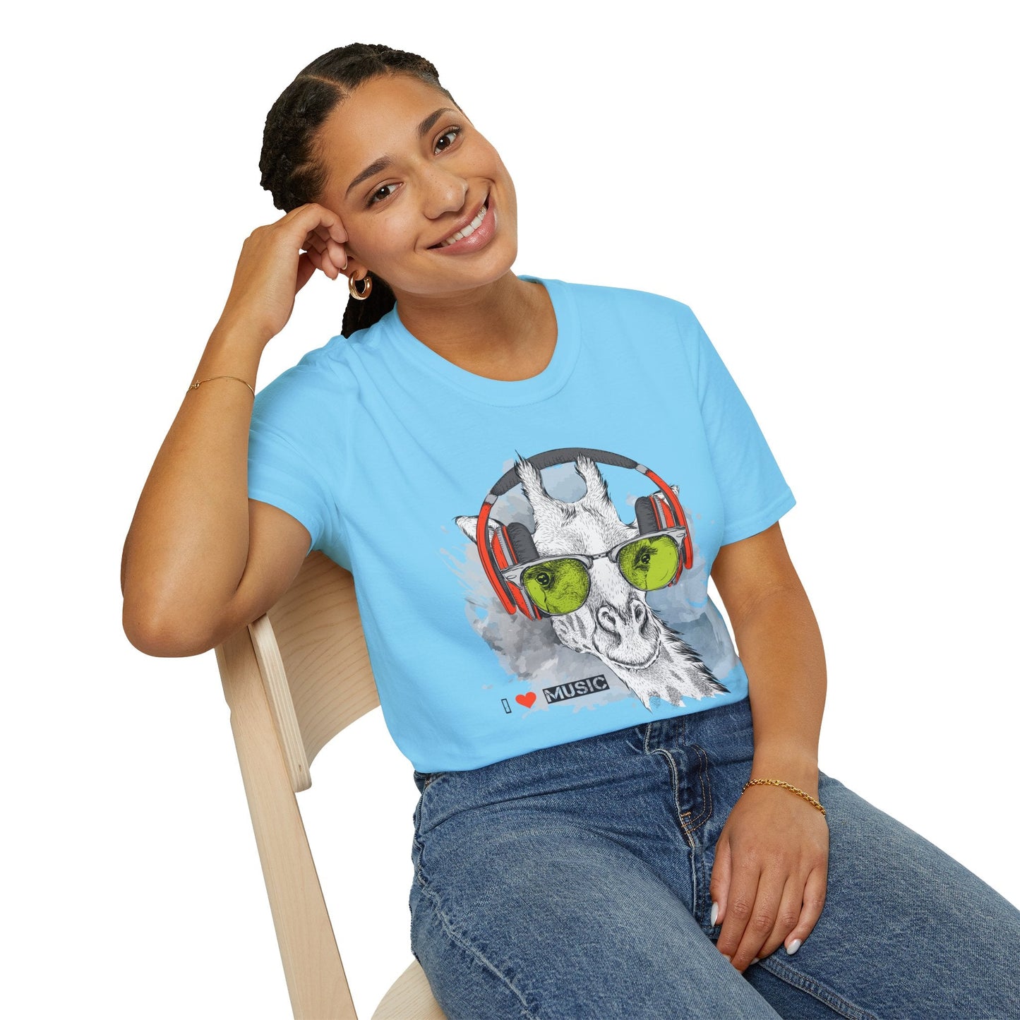 I Love Music Animals Shirt With Headphones Unisex Gildan Softstyle 100 Percent Ring Spun Cotton Tee
