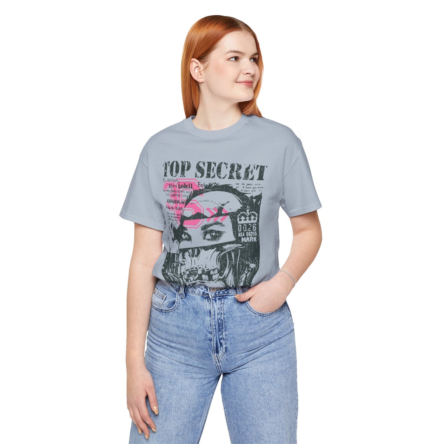 Top Secret Skull Face Tee Grunge Graphic T-Shirt Retro Collage A-6