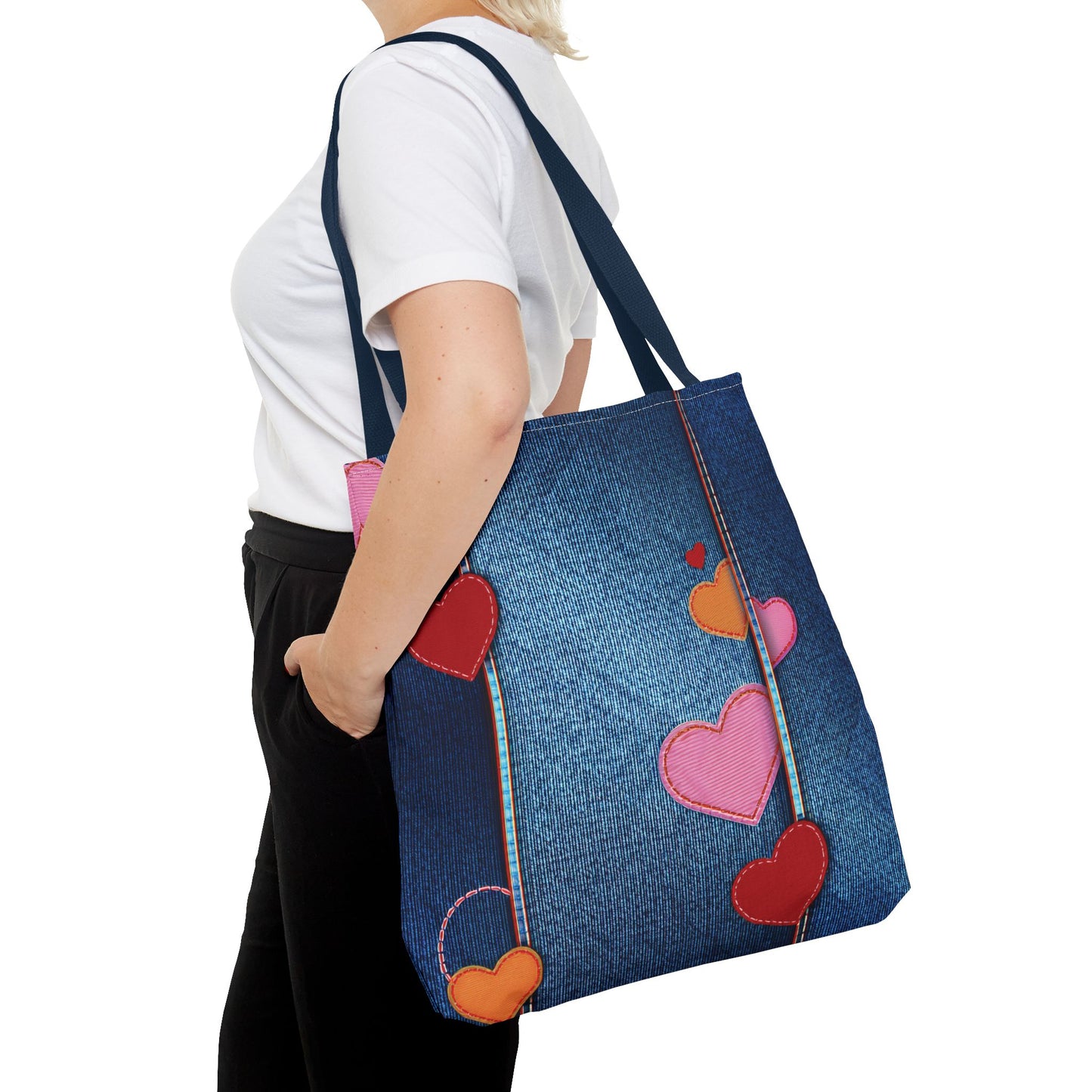 Love Day Graphic Design Denim Fabric Imitation Print Unisex Canvas Bag POLY 3 Sizes Tote Bag 201-22