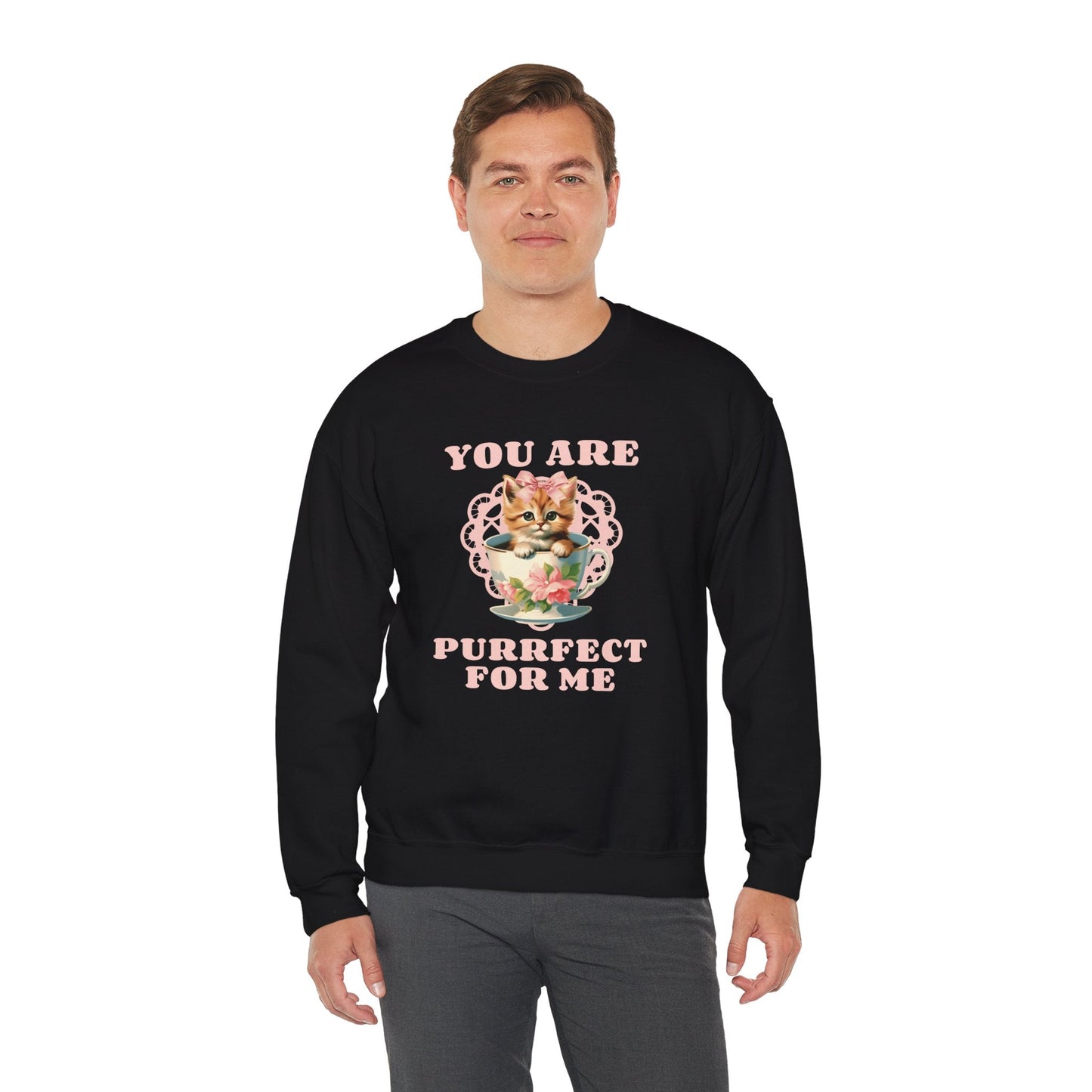 Cat Sweatshirt With Heart Print Valentines Day Unisex 50 50 Cotton Poly Crewneck