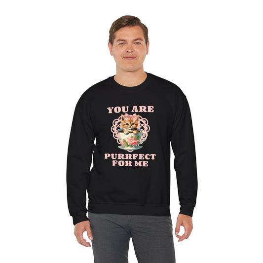 Cat Sweatshirt With Heart Print Valentines Day Unisex 50 50 Cotton Poly Crewneck