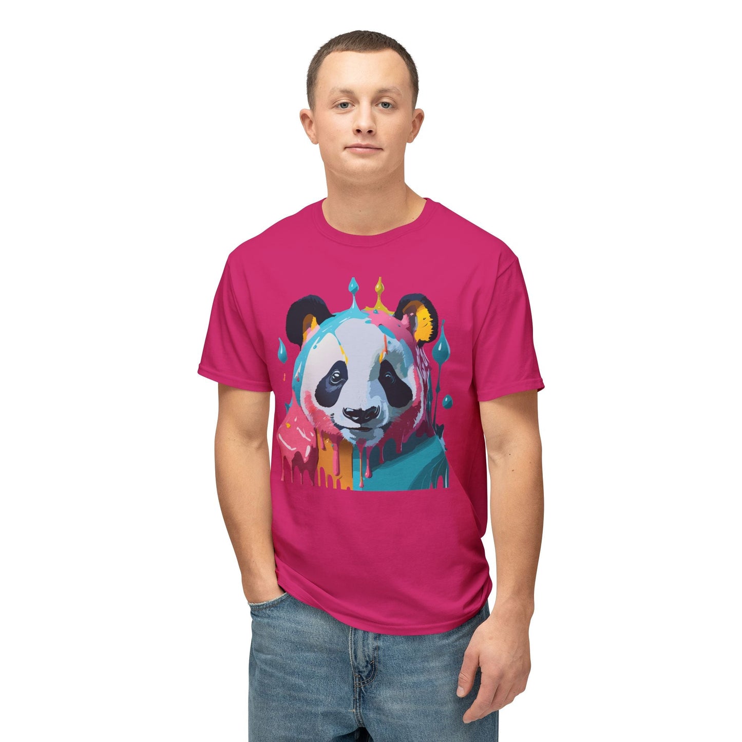Unisex Panda Art T Shirt With Floral Design Print In HD Cotton 100 Percent USA Made