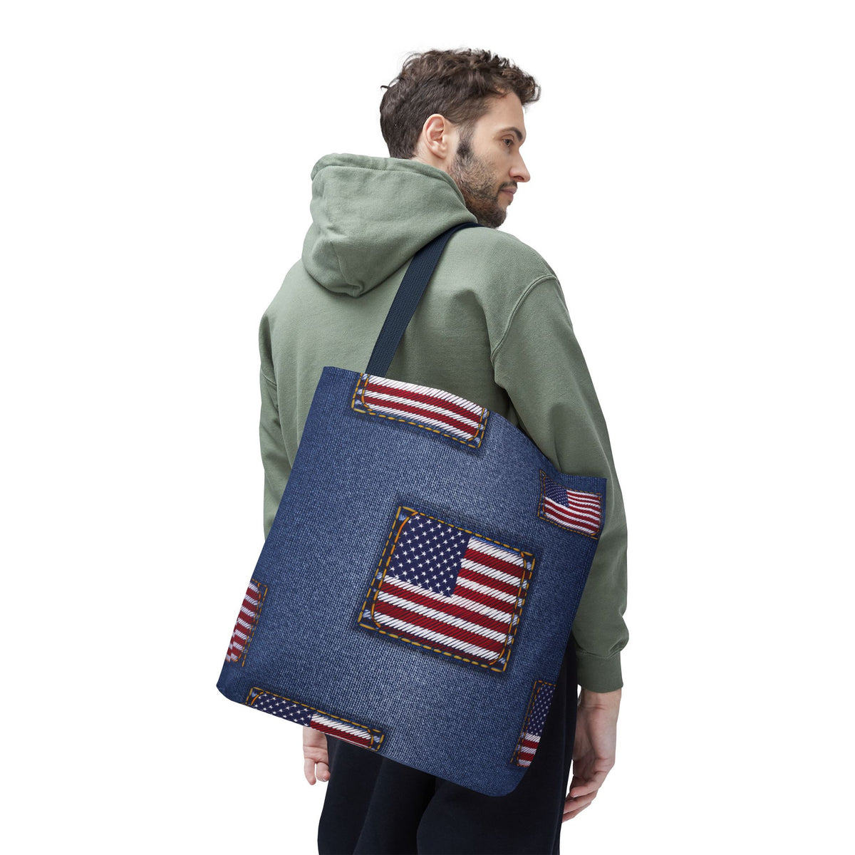 4th of July Graphic Denim Fabric Imitation Print Unisex Canvas Bag Poly Spun 3 Sizes Tote Bag 200-14